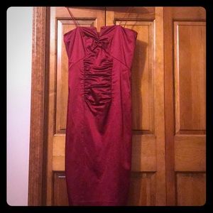 Nicole Miller Red Ruched Spaghetti Strap MidLength